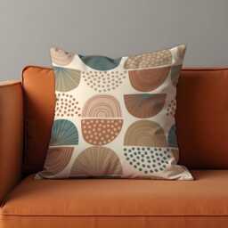 Modern Boho Geometric Cushion Cover, Minimalist Half Circle & Dot Pattern Pillow Neutral Earth Tones Abstract Case - thumbnail 2