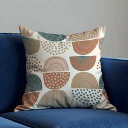 Modern Boho Geometric Cushion Cover, Minimalist Half Circle & Dot Pattern Pillow Neutral Earth Tones Abstract Case - thumbnail 3