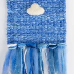 Mini Cloud Woven Wall Hanging, Weaving, Tapestry, Blue, Sky, Needle Felting, Small, Nursery Decor, Boho, Modern, Wool, Textile, Fiber - thumbnail 3