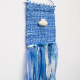 Mini Cloud Woven Wall Hanging, Weaving, Tapestry, Blue, Sky, Needle Felting, Small, Nursery Decor, Boho, Modern, Wool, Textile, Fiber - thumbnail 2