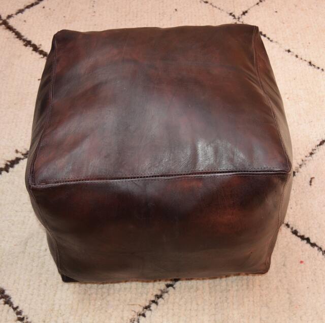 Moroccan Leather Ottoman Square Dark Brown Pouf, Handmade Footstool, Moroccan Pouf Cover - image 1