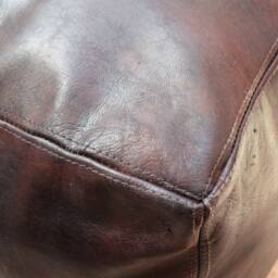 Moroccan Leather Ottoman Square Dark Brown Pouf, Handmade Footstool, Moroccan Pouf Cover - thumbnail 3