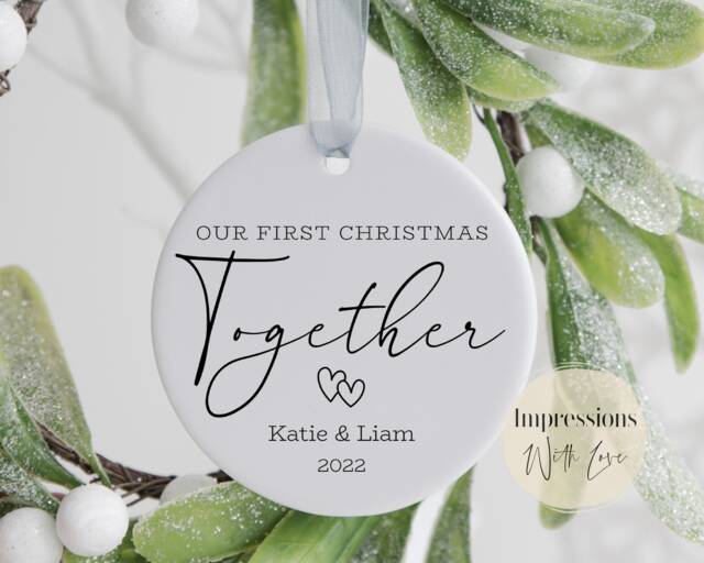 First Christmas Together, Personalised Ceramic Ornament, Couples Gift, Bauble, Keepsake Decoration, Boyfriend Girlfriend - image 1