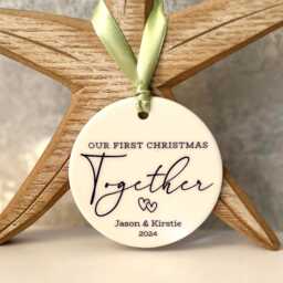 First Christmas Together, Personalised Ceramic Ornament, Couples Gift, Bauble, Keepsake Decoration, Boyfriend Girlfriend - thumbnail 2