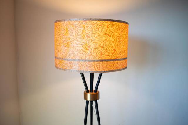 50cm Wood Lamp Shade For Floor Or Table Lamp, Large Bird's Eye Burl Wavy Woven Vintage Drum Lightshade 70S Style Pattern in Round Shape - image 1