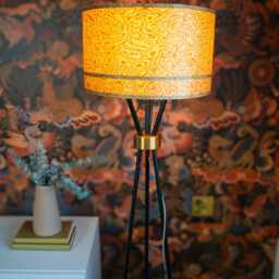 50cm Wood Lamp Shade For Floor Or Table Lamp, Large Bird's Eye Burl Wavy Woven Vintage Drum Lightshade 70S Style Pattern in Round Shape - thumbnail 2