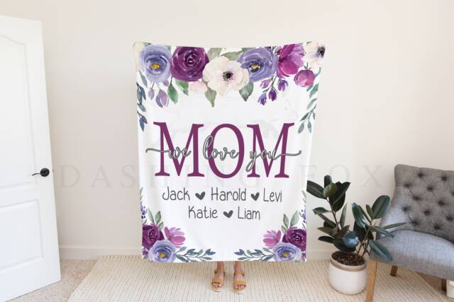 Christmas Blanket, Gift, Lavender Floral Style Personalized Mom Gift For Grandparent, Birthday Mom - image 1