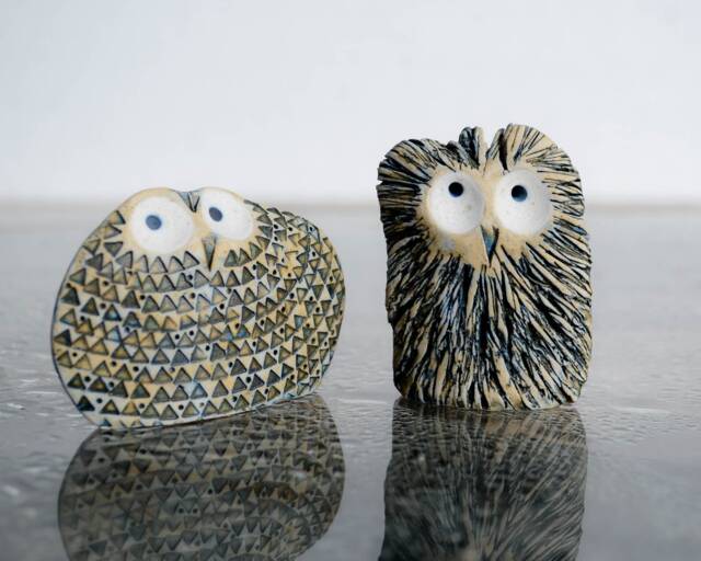 Set Two Ceramic Owl Wedding Topper Housewarming Gift Collectible Figurine, Owls Ornament Minimalist Natural Decor, Garden Art Sculpture