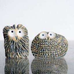 Set Two Ceramic Owl Wedding Topper Housewarming Gift Collectible Figurine, Owls Ornament Minimalist Natural Decor, Garden Art Sculpture - thumbnail 3