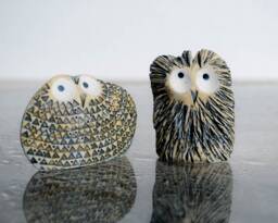 Set Two Ceramic Owl Wedding Topper Housewarming Gift Collectible Figurine, Owls Ornament Minimalist Natural Decor, Garden Art Sculpture - thumbnail 1