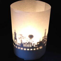 Konstanz Skyline Gift Tube Shadow Play - Souvenir Candle With Silhouette Projection Perfect For Fans Unique Home Decor