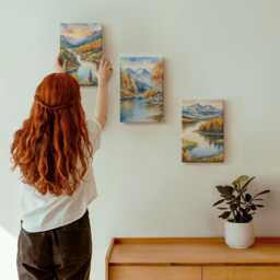Canvas Wall Art Set Of 3 - Autumn Mountain With A River & Cottage By The Water, Orange Print On Canvas, Landscapes Hanging Piece - thumbnail 3