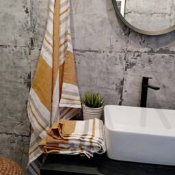 Stonewashed Linen Bath Sheet, Striped Fringed Towel - thumbnail 2