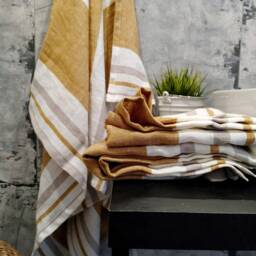 Stonewashed Linen Bath Sheet, Striped Fringed Towel - thumbnail 4