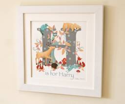 Woodland Letter Art Print Children Kids New Baby Animal Picture Initial Illustration Personalised Nursery Decor Christening Name Frame Gift - thumbnail 1