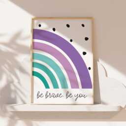 Set Of 3 Girls Bedroom Decor, Purple & Teal Rainbow Prints, Playroom Affirmations Loved, Personalised Wall Art, Motivational - thumbnail 2
