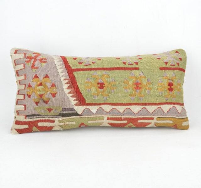 "Kilim Pillow, Wool Kilim Cousin From Anatolia, 30x60 cm, 12""x24" - image 1