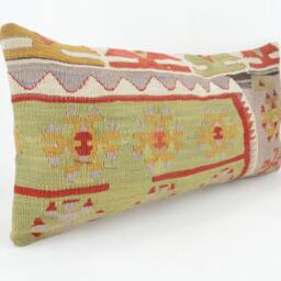 "Kilim Pillow, Wool Kilim Cousin From Anatolia, 30x60 cm, 12""x24" - thumbnail 2