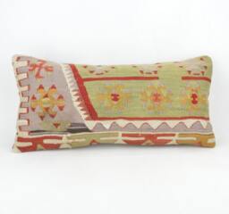 "Kilim Pillow, Wool Kilim Cousin From Anatolia, 30x60 cm, 12""x24" - thumbnail 1