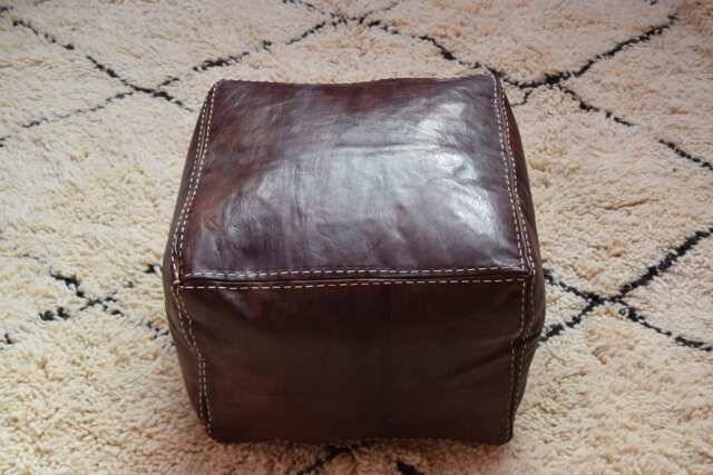 Moroccan Brown Pou-Pouf-Pouffe - Coffee Table-Ottoman Pouf-Leather Pouf, Square Leather Footstool, Moroccan Pouf Cover, Moroccan Ottoman - image 1