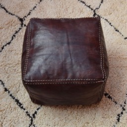 Moroccan Brown Pou-Pouf-Pouffe - Coffee Table-Ottoman Pouf-Leather Pouf, Square Leather Footstool, Moroccan Pouf Cover, Moroccan Ottoman - thumbnail 2