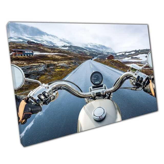 Immersive Norwegian Motorcycle Journey Canvas Print First-Person Adventure Photography For Home Decor - image 1