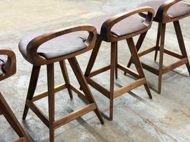 Solid Wood Tractor Seat Swivel Bar Stool - Mid-Century Modern Cushion Counter - image 1
