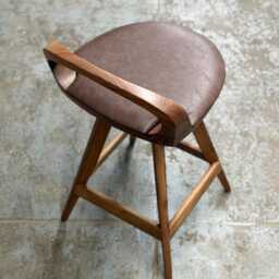Solid Wood Tractor Seat Swivel Bar Stool - Mid-Century Modern Cushion Counter - thumbnail 3