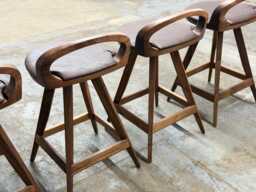 Solid Wood Tractor Seat Swivel Bar Stool - Mid-Century Modern Cushion Counter - thumbnail 1