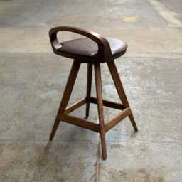 Solid Wood Tractor Seat Swivel Bar Stool - Mid-Century Modern Cushion Counter - thumbnail 2