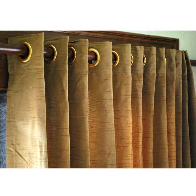 "Pair Of Gold Brown Silk Curtain Panels 26""x96" - image 1