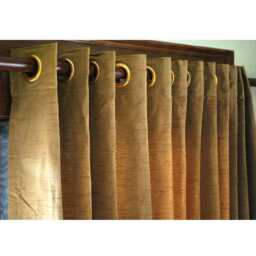 "Pair Of Gold Brown Silk Curtain Panels 26""x96" - thumbnail 1