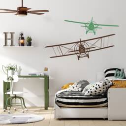 Biplane Monoplane Wall Decals Set Of 2 Airplane Nursery Decor Ww77 - thumbnail 1