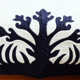 Custom Hawaiian Quilt, Museum Quality Textile Navy Island Appliqu?? Bedspread, Echo Quilting, Boutique Bedroom Decor Queen To Cal King - thumbnail 4