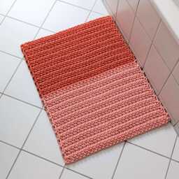Pink Orange Striped Crochet Bath Mat, Handmade Double Sided Cotton Bathroom Rug - Modern Colorful Decor - thumbnail 3