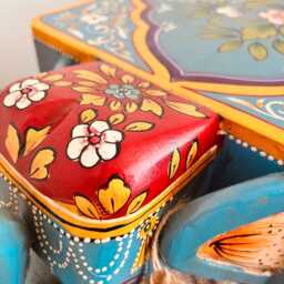 Hand-Painted Indian Elephant Side Table Sky Blue Bohemian Decor - thumbnail 4