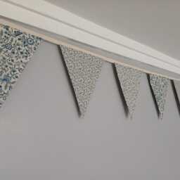 Blue & Cream Mix Fabric Bunting, Flowers Leaves Designs - thumbnail 3