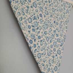 Blue & Cream Mix Fabric Bunting, Flowers Leaves Designs - thumbnail 2
