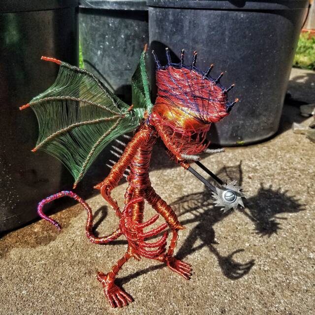 Winged Dragon Monster - Bendable Copper Wire Creature Fun, Unique, Fully Poseable Hand-Made Out Of Recycled & Repurposed Materials - image 1