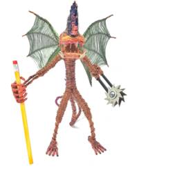 Winged Dragon Monster - Bendable Copper Wire Creature Fun, Unique, Fully Poseable Hand-Made Out Of Recycled & Repurposed Materials - thumbnail 4