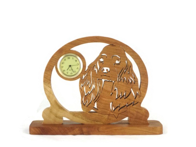 Cocker Spaniel Dog Desk Clock Handmade From Cherry Wood 1-7/16 Quartz Insert - image 1