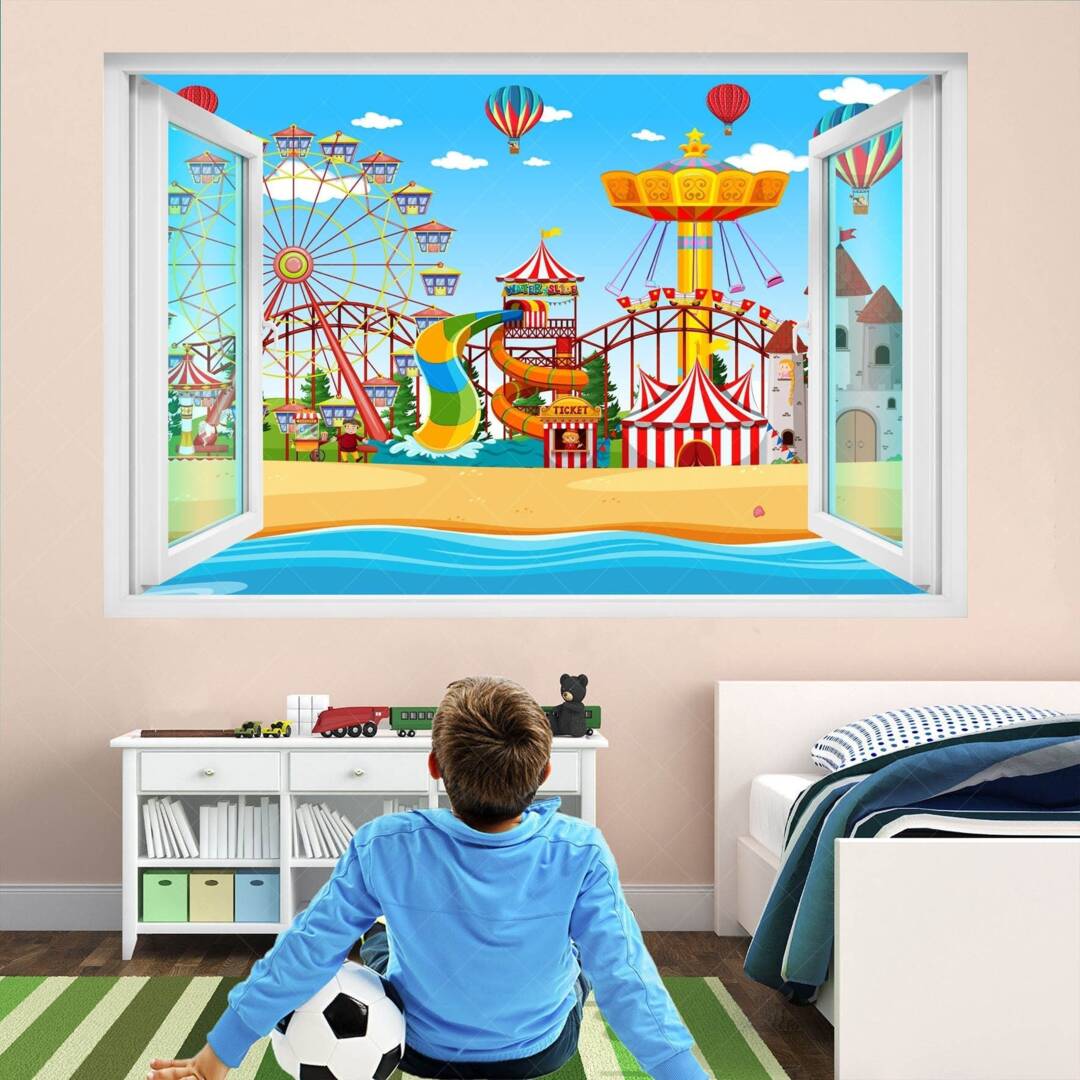 Amusement Park Rides Cartoon Wall Decal Sticker Mural Poster