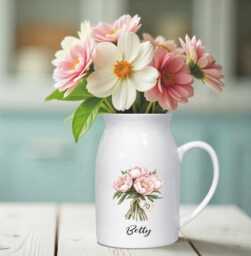 Personalised Birth Flower Jug Vase For A 70Th Milestone Birthday - Unique Custom Gift For A Sister, Friend, Mum, Grandma - thumbnail 1