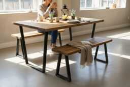 Industrial Steel Calia Frame Straight Edge Rustic Dining Table - thumbnail 1
