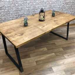 Industrial Steel Calia Frame Straight Edge Rustic Dining Table - thumbnail 4