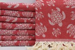 "Turtle Desing Towel, Red Towel, Handmade Towel, Turkish Towel, 40""x68"