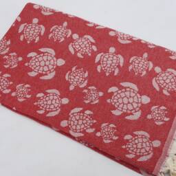 "Turtle Desing Towel, Red Towel, Handmade Towel, Turkish Towel, 40""x68" - thumbnail 3