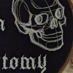 Live Laugh Lobotomy Embroidery Hoop - Gothic Skull Wall Art, Funny Med Student Gift, Anatomical Brain Decor, Spooky Wood Framed Horror Art - thumbnail 2