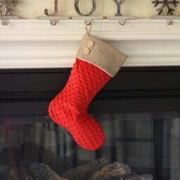 Red Minky Christmas Stocking With Burlap Cuff & Two(2 Wooden Buttons - thumbnail 2