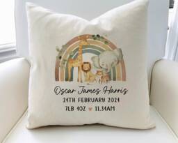 New Baby Gift, Unisex, Gender Neutral, Baby Boy, Baby Girl, Cushion, Name Pillow, Nursery Decor, Safari Theme, Newborn Gift, Boys & Girsl, New Birth